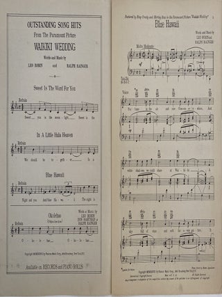 Blue Hawaii; Featured by Bing Crosby and Shirley Ross in the Paramount Picture "Waikiki Wedding"