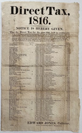 Item #1175 [BROADSIDE] Direct Tax, 1816. Edward JONES, Collector