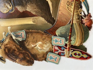 Large embossed paper die-cut of a Moose Head on a stretched skin with embellishments