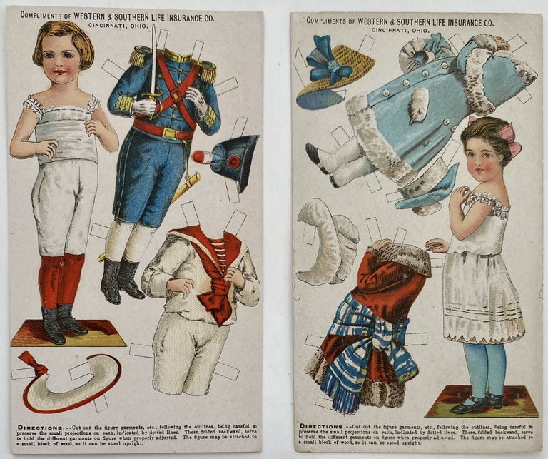 Item #1314 Two Paper Doll Advertising Trade Cards, Compliments of the Western and Southern Life Insurance Company, Cincinnati, Ohio