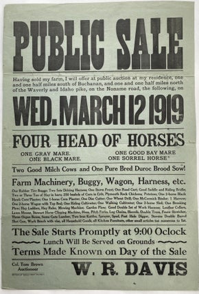 Item #1328 Farm Sale Broadside, 1919