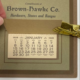 Calendar for the Year 1928, Compliments of Brown-Hawke Co., Hardware, Stoves and Ranges, Waynesburg, Ohio