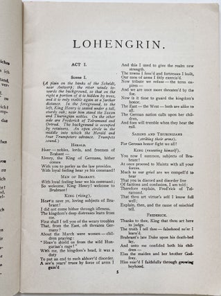 Lohengrin, Opera in Three Acts; Metropolitan Opera House Grand Opera, Edward Johnson, General Manager. Libretto, The Original Italian French or German Libretto with a Correct English Translation. Lohengrin, Fred. Rullman, Inc., 17 East 42nd Street, New York City. The Only Correct and Authorized Edition, Knabe Piano Used Exclusively.