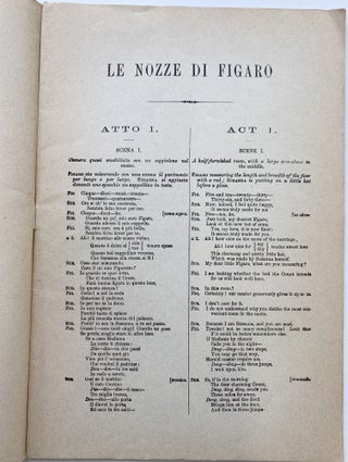 Le Nozze Di Figaro (The Marriage of Figaro), A Comic Opera in Four Acts; Metropolitan Opera House Grand Opera, Edward Johnson, General Manager. Libretto, The Original Italian French or German Libretto with a Correct English Translation. Le Nozze di Figaro. Fred. Rullman, Inc., 17 East 42nd Street, New York City. The Only Correct and Authorized Edition, Knabe Piano Used Exclusively.
