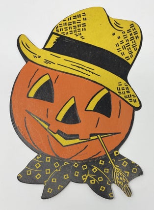 Item #1413 Jack-O-Lantern Pumpkin Head with Straw Hat--Halloween Decoration