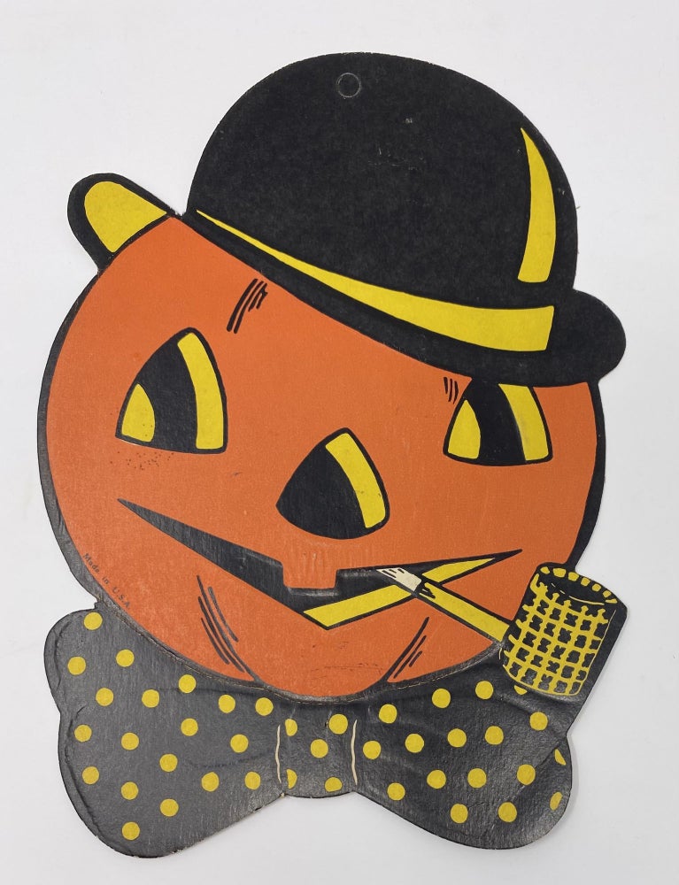 Item #1414 Jack-O-Lantern Pumpkin Head with Bowler Hat and Pipe-- Halloween Decoration