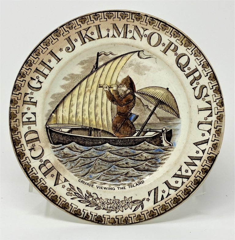 Item #1433 Five (5) Robinson Crusoe Alphabet Staffordshire transfer china plates