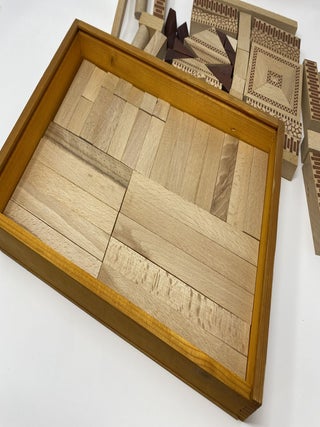 Vintage German Child’s Wood Architectural Building Blocks in Wood Case with Sliding top