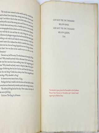 Farewell Speech of King Edward the Eighth Broadcast from Windsor Castle the Tenth Day of December, MCMXXXVI, with the Instrument of Abdication & A Note by William Saroyan