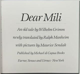 Dear Mili, An Old Tale by Wilhelm Grimm, Newly Translated by Ralph Manheim, with Pictures by Maurice Sendak