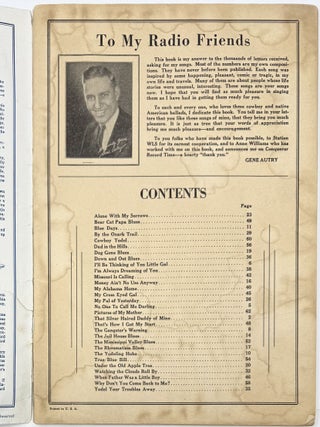 Gene Autry’s Sensational Collection of Famous Original Cowboy Songs and Mountain Ballads, with Words and Music, Guitar Chords, and Piano Accompaniment, Ukulele Chords and Yodel Arrangements