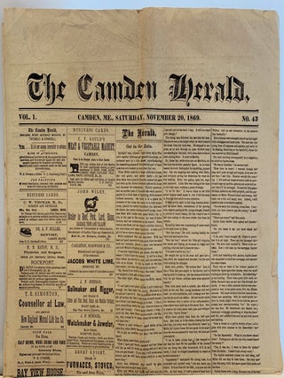 Item #27 The Camden Herald, Vol 1., No. 43, Saturday, November 20, 1869. Camden Herald Newspaper