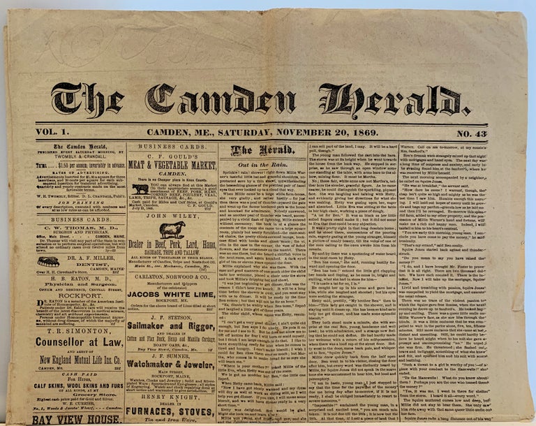 Item #27 The Camden Herald, Vol 1., No. 43, Saturday, November 20, 1869. Camden Herald Newspaper.