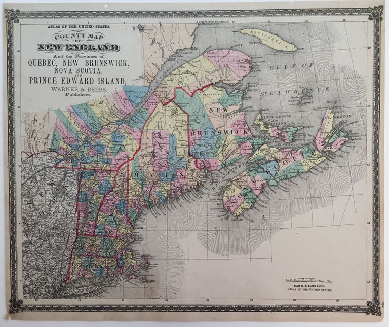 Item #407 County Map of New England and the Provinces of Quebec, New Brunswick, Nova Scotia and Prince Edward Island, Atlas of the United States; Atlas of the United States. H. H. LLOYD.