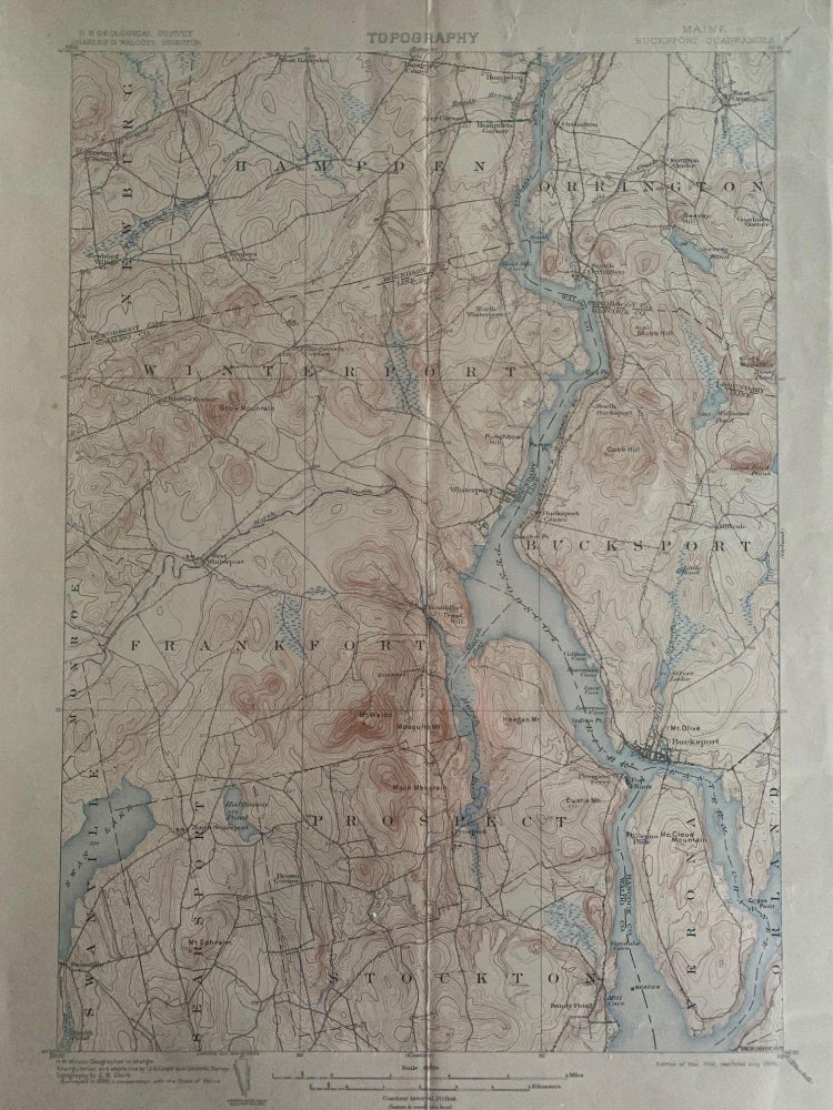 Item #661 Maine Bucksport Quadrangle, Topography, State of Maine, U.S. Geological Survey, Charles D. Walcott, Director. Leslie A. LEE, Commissioners, C. S. HICHBORN, William ENGEL, 1903 Topographic Survey Commissioners.