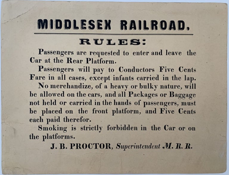 Item #88 Middlesex Railroad Rules. J. B. PROCTOR, Capt. John Ball.